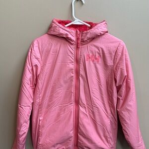 Helly Hansen Girls Pink Hooded Jacket | Fleece Lined | Full Zip (Size 10)